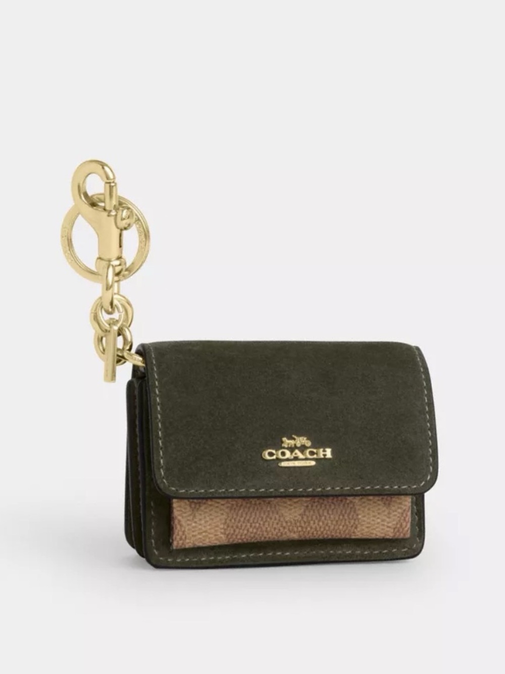 Coach Mini Suede & Signature Canvas Key Pouch in Green
